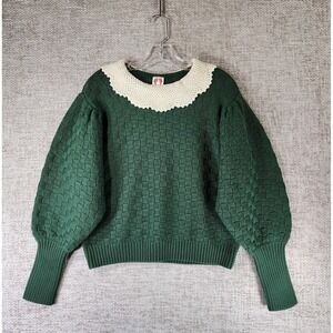 Shrimps Willian Scallop Collar Jumper Womens 8 Green Extra Fine Merino Wool EUC